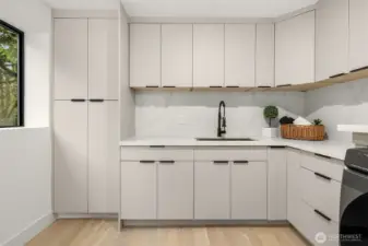 Large laundry with built-in cabinets