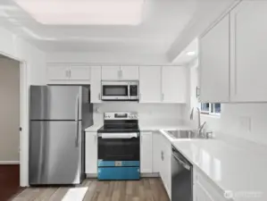 Remodeled kitchen with stainless steel appliances