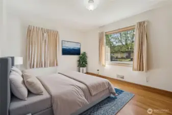 Virtually staged front bedroom.