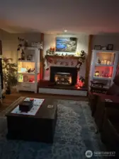 Stay cozy and warm by the gas fireplace