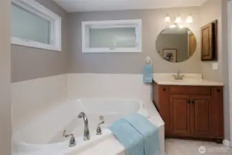 Primary Suite bathroom features a walk-in closet.