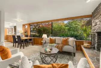 Living Room with Wood Burning Fireplace