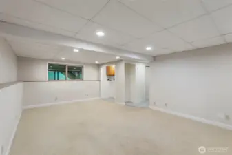 Laundry closet in bonus room on lower level