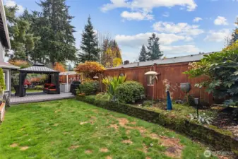 View of your deck from the right side of the yard, room to run and play, love all the birds!