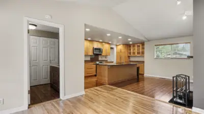 Half bathroom is conveniently located off the main living and dining area.