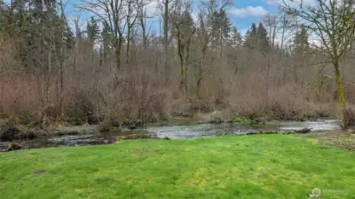 Spacious yard backing to the peaceful Jenkins Creek providing wildlife enjoyment and serene surroundings.