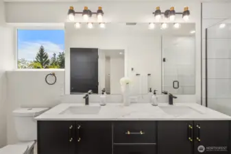 primary bath with dual vanity