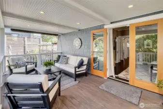 This is an amazing spot to sit while sipping coffee- to begin your day, or another great area for entertaining. The covered patio off the main level has dimmable lighting, beadboard ceilings, composite decking, and an inviting vibe even if it rains! There is even gas piped in for the BBQ.