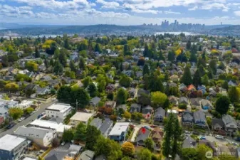 Aerial image looking south towards downtown (see the Space Needle?) with Lake Union on the right and Lake Washington on the left. Easy access to I-5, 520, and downtown.