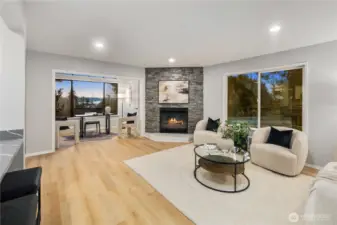 Cozy up by the wood-burning fireplace with a book or your favorite show