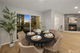 Ample space in the dining room or on your private porch for meals with a view