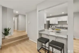 Guests or family can perch at the bar countertop, creating connectivity during meal prep or dinner parties