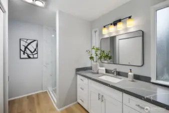 Enjoy this thoughtfully elevated ensuite bathroom