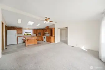 Family room looking into the kitchen.