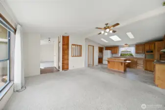 Family room looking into the kitchen.