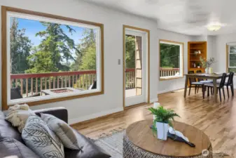 The main level living space faces the view