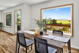 Dining room facing the view and open to the living room