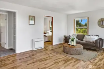 Note the ductless mini-split for efficient heating and cooling