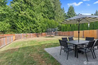 Large backyard with protected space behind you