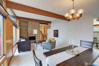 Beautiful brick fireplace is the focal point for this room.