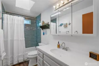 Remodeled guest bath gorgeous tile shower