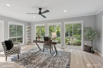 Grand Office/den with picturesque views.