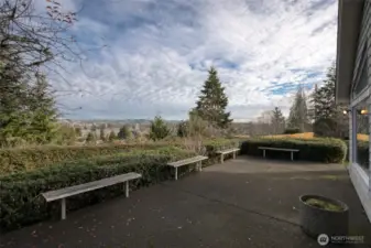 Large patio with view of the river and city,