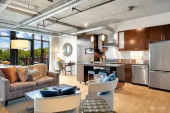 This immaculate studio loft lives large, in the quieter part of Belltown.