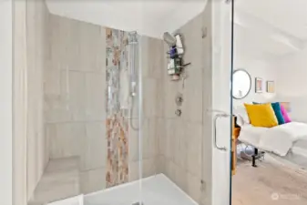 Custom tile and bench in the primary shower