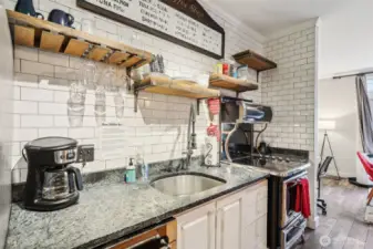 Kitchen with subway tile and Heartland appliances