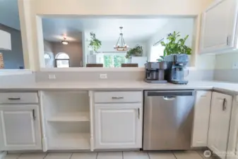 looking nto the light filled diing space from the kitchen