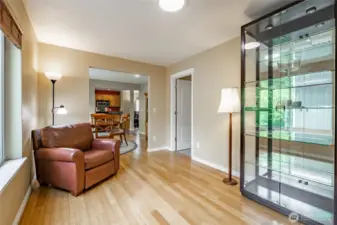 Family room  looking at kitchen eating area and kitchen.