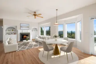 Living Room with fireplace and water views!