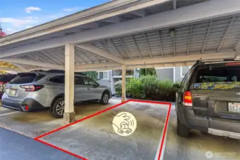 Covered, reserved parking space right in front of the unit conveys with property