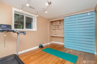 Closet in the lower bedroom off additional living area.