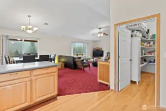Kitchen looking to Dining/Living Area and Pantry/Utility Room to the Right