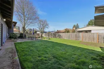 Fully fenced backyard.