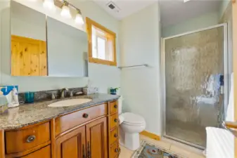 Primary bathroom with large walk in shower.