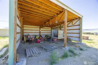 Closeup of the "hay shed", north of the house....house in background.