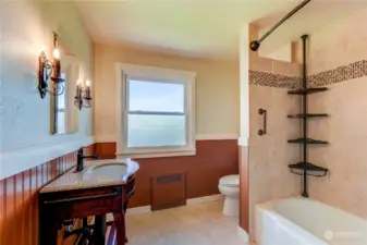 One of 4.5 bathrooms that support the three separate living quarters