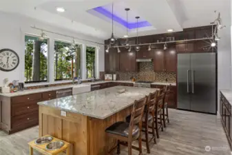 Solid granite countertops and Fireclay single bowl farmhouse kitchen sink