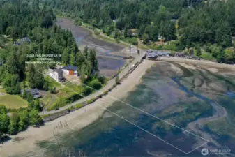 Here is the home with the full outline of the property. The beach and tidelands are part of the property.