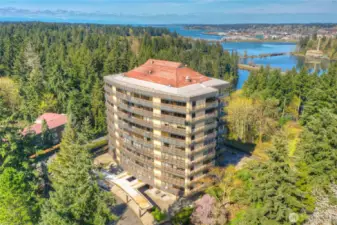Drone phot of the building.