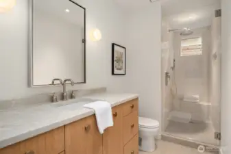 Totally renovated bathroom to service the other two upper bedrooms.