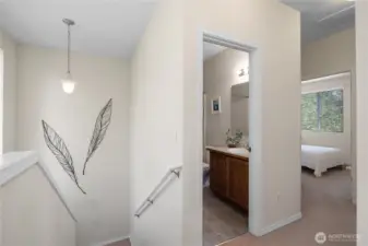 Upstairs hallway to full bathroom and 2 addtional bedrooms.