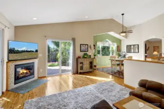Gas fireplace in family room.