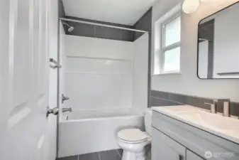 Master bathroom has a new tub and fixtures