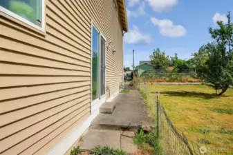 The patio leading out from the kitchen