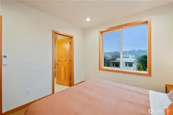 Territorial views through the window, and the ensuite bath on your left.