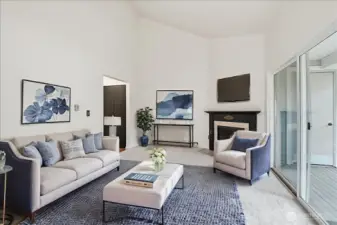 Large family room with vaulted ceilings.